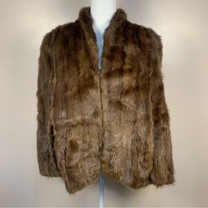 VTG Genuine Real Fur Albert Cape Shawl Wrap Poncho Brown